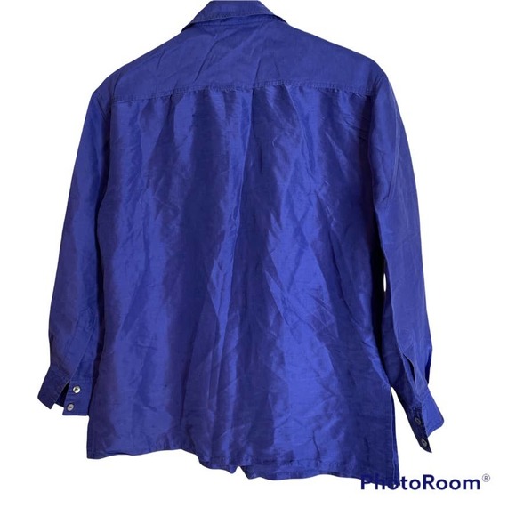 ROBBIE BEE 100% Silk Small Longsleeve Button Down Top Collar Purple Pocket‎ - Picture 6 of 6